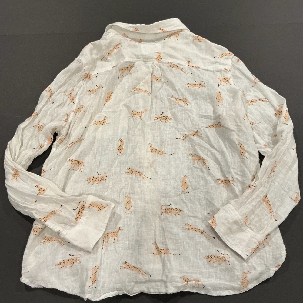 Rails White Linen Button Down Shirt Cheetah Print Size Medium Lightweight Blouse - Picture 3 of 7
